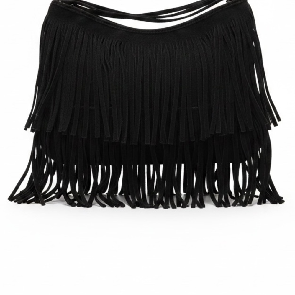 Brea Boho Chic Black Fringe Crossbody Bag With Gold Hardware - Picture 5 of 16
